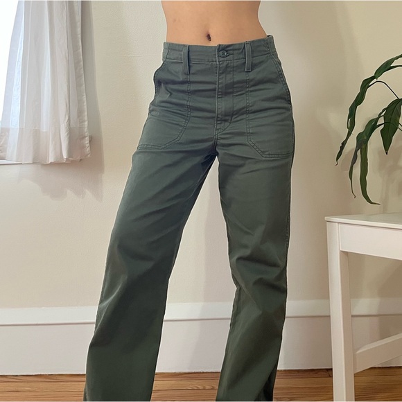 Levis High Waist Straight Leg Utility Pants Olive Green W26 L27 Surplus Chino - Picture 9 of 16